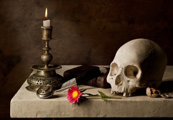 Compositions with skulls, candles and books (25 works)