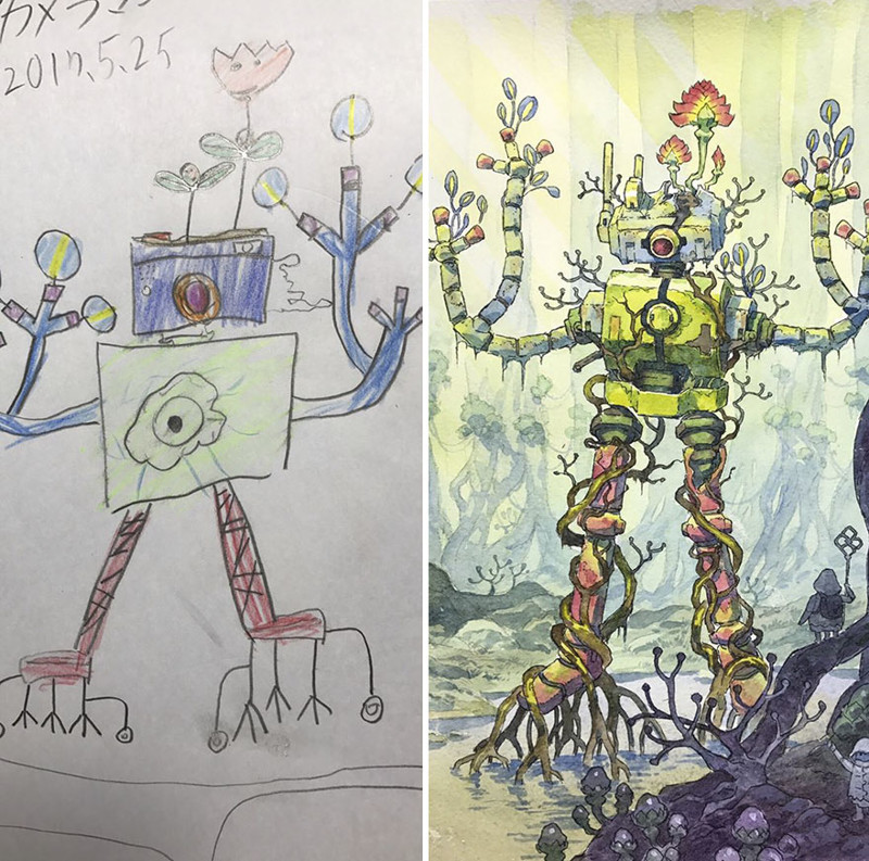 Аниме-художник превращает рисунки сыновей в крутых персонажей (22 фото)