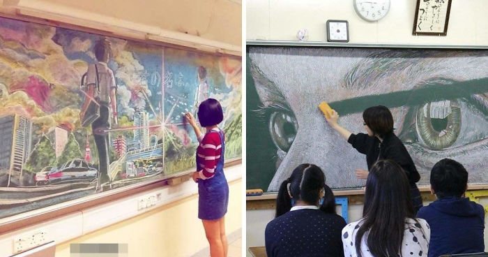 Превосходные рисунки мелом учеников из Гонконга (15 фото)