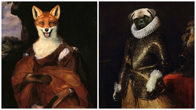 Художник вставляет животных и поп-персонажей в портреты аристократов (24 фото)