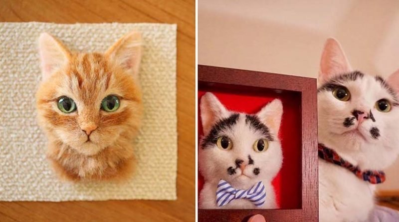 Художник из Японии делает из шерсти гиперреалистичные кошачьи портреты (22 фото)