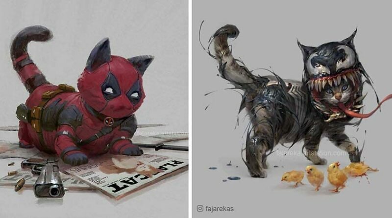 Художник изображает кошек в образах супергероев Marvel и DC Comics (7 фото)