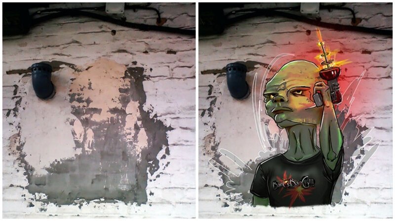 Художница рисует на обшарпанных стенах то, что подсказывает ей мозг (35 фото)