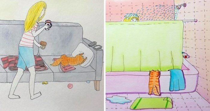 25 иллюстраций, которые показывают забавную жизнь с кошками (26 фото)
