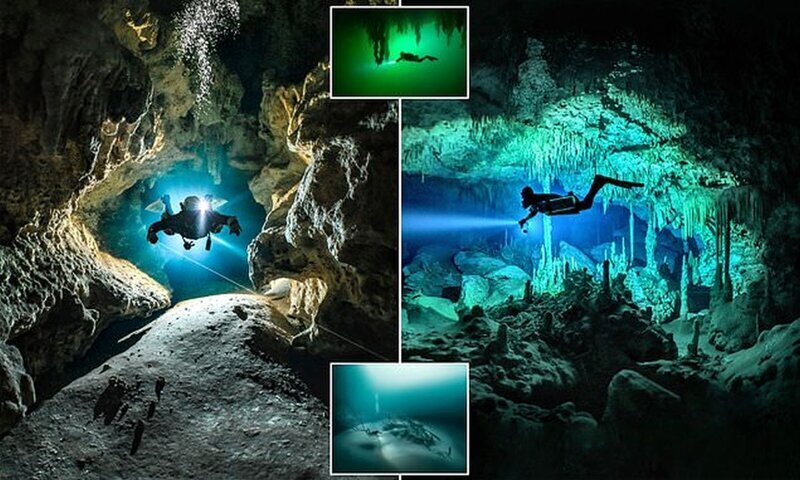 Отважный дайвер сфотографировал лабиринты подводных пещер на побережье Карибского моря (9 фото)