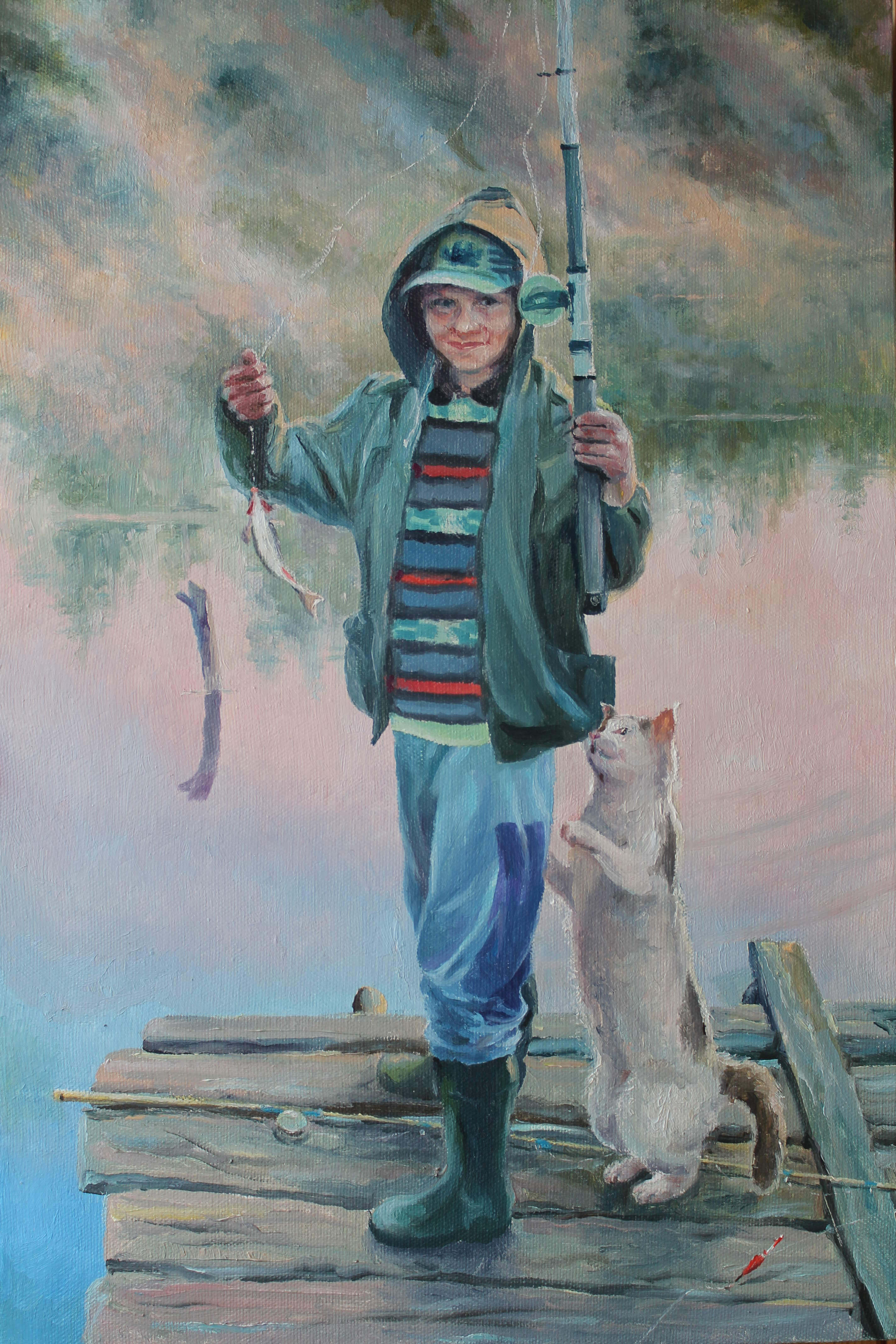 Мальчики на рыбалке. Картины художника Сергея Евгеньевича Бессонова.