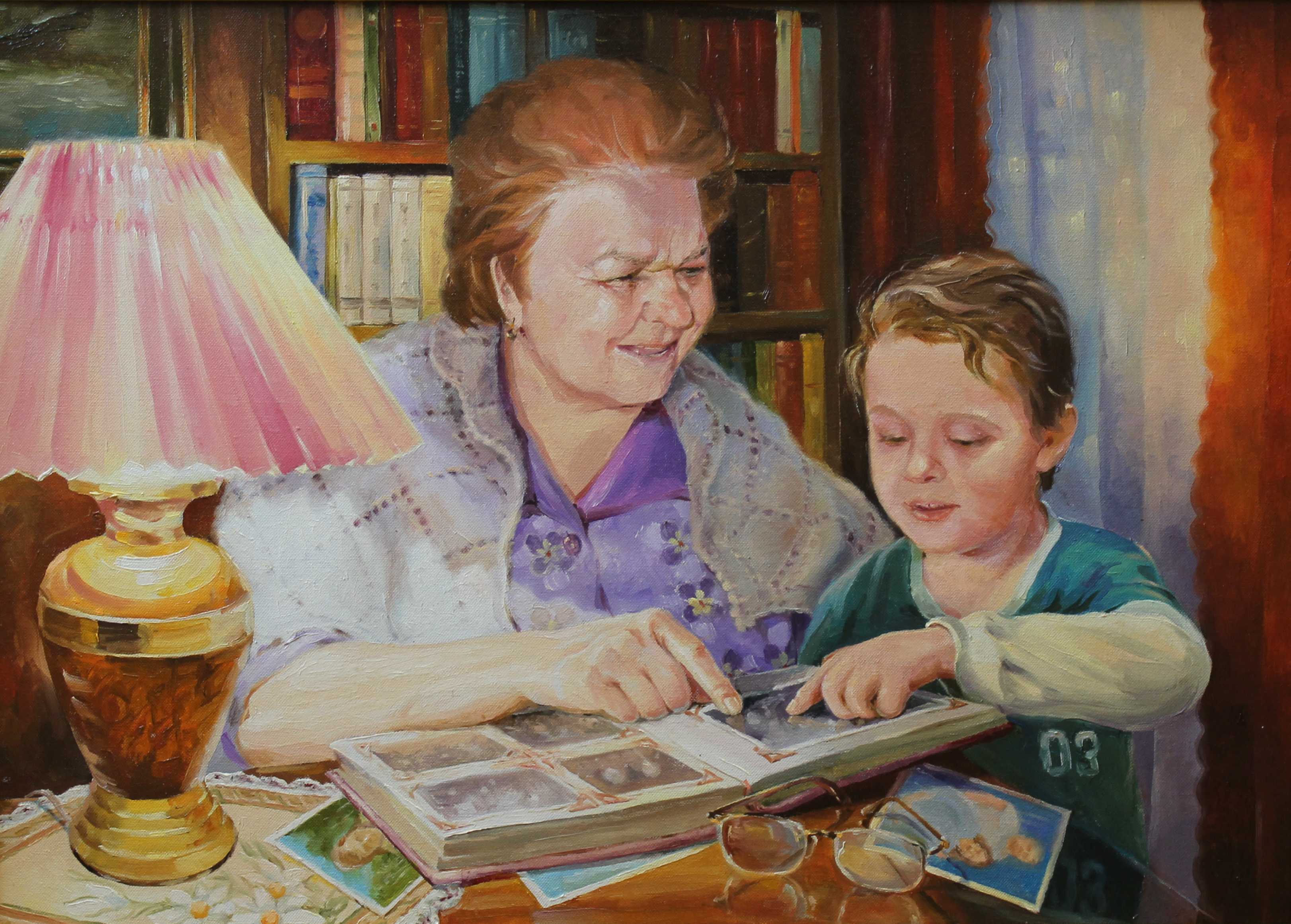 Читаем картину. Бабушка с внуками живопись. Бабушка и внук картина. Бабушка с внуками картина. Бабушка и внук живопись.