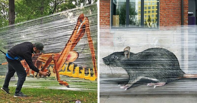 Московский художник рисует граффити на прозрачной пленке (16 фото + 1 видео)